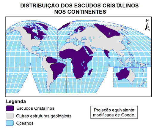 Distribuição dos escudos cristalinos nos continentes